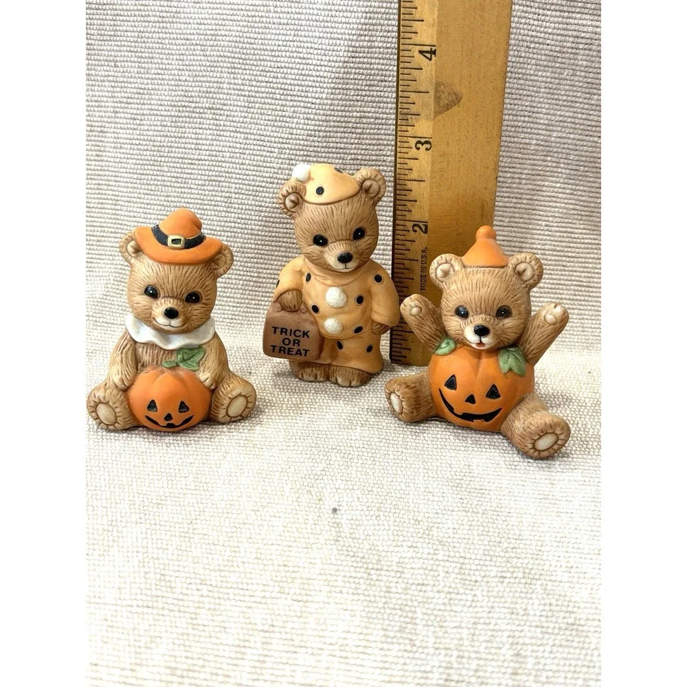 Vintage Halloween Trick or Treat Bears Set Of 3 Ceramic Homco Figurines